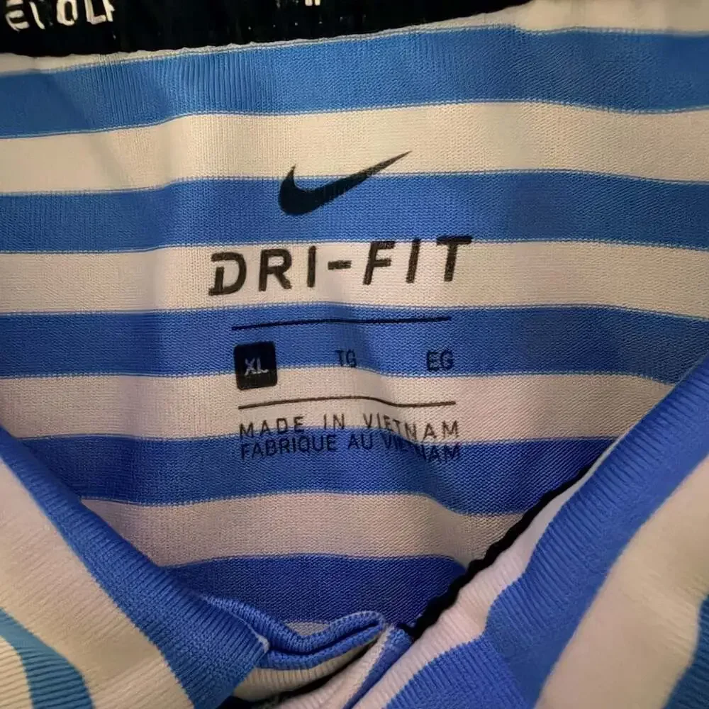 Youth XL Nike Dri-FIT Victory Striped Golf Polo Shirt Blue and White Stripe
